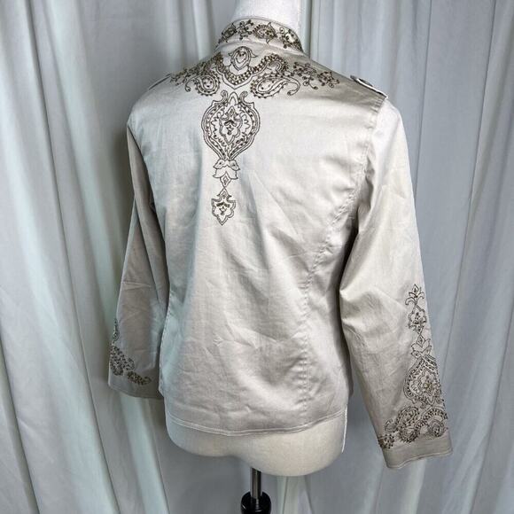 Pursuits Ltd. Beaded Military Jacket Beige Women's 6P Bohemian Double Breasted - Picture 10 of 11